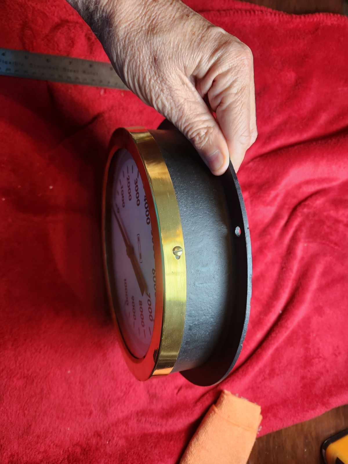 Vintage Brass & Cast Iron United 9" Instrument Pressure Gauge 10 000 psi Nice!!