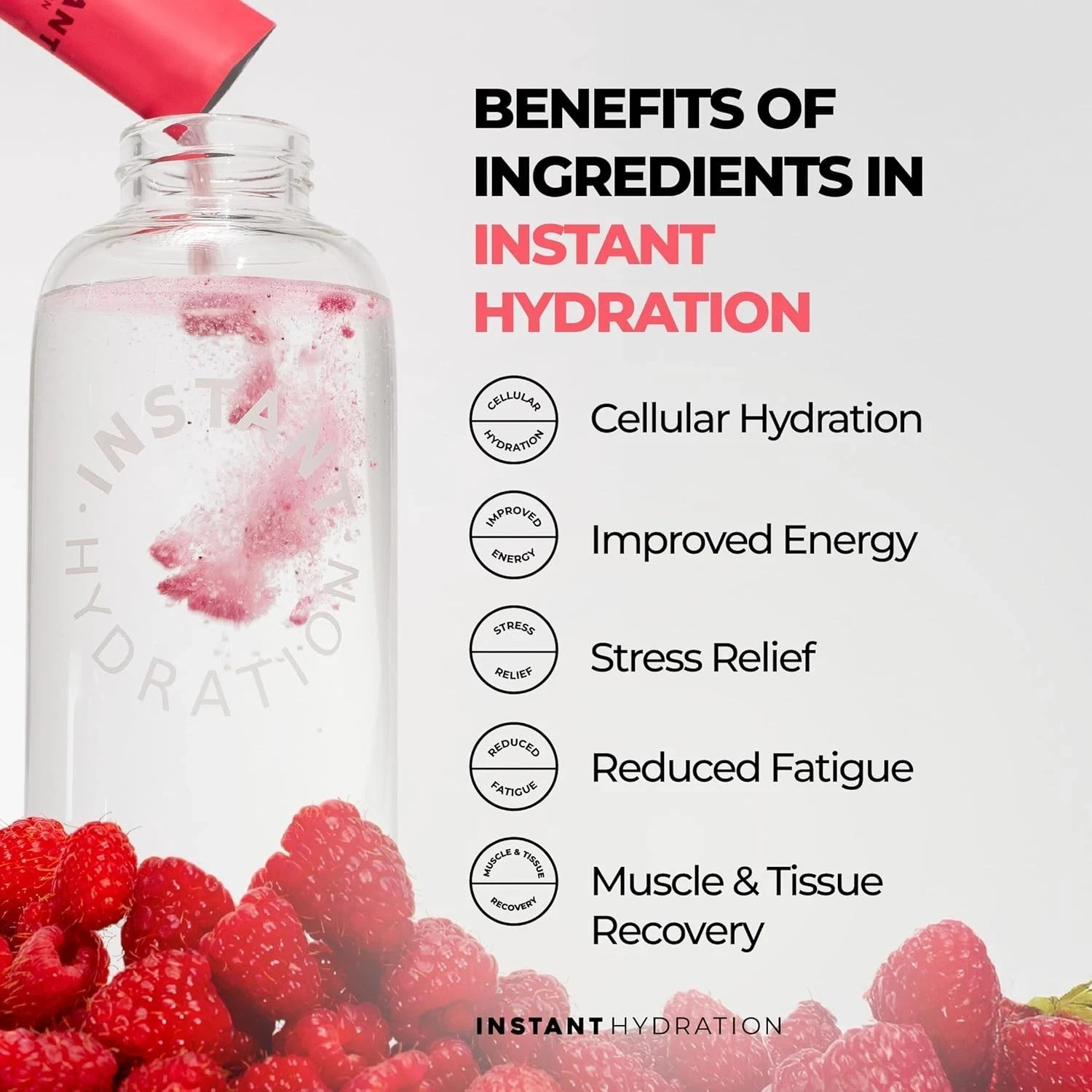 Instant Hydration Electrolytes Powder Packets - Raspberry Electrolyte Drink Mix
