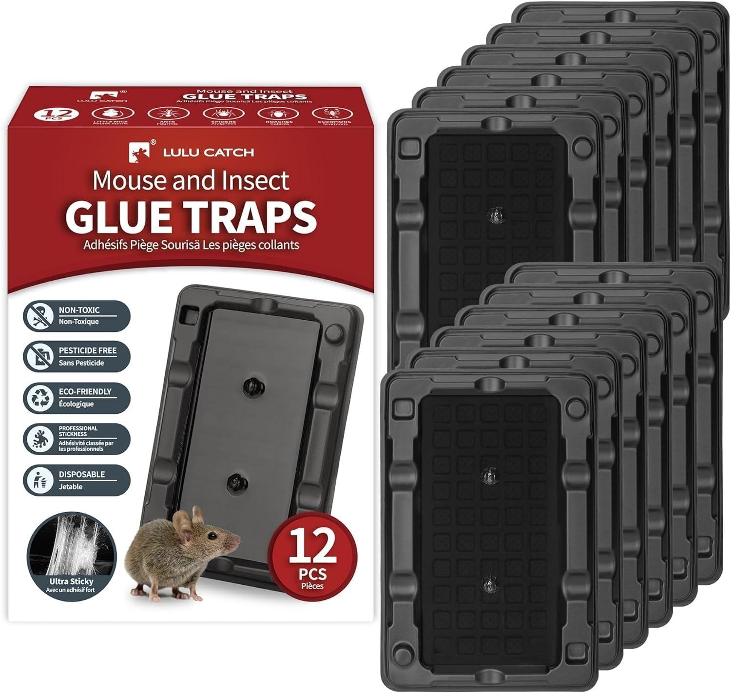 12 Pack Sticky Mouse Traps Indoor – LULUCATCH Non-Toxic Glue for Mice & Insects.