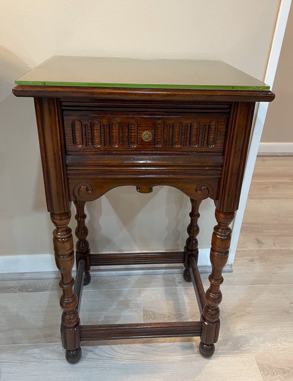 Antique VTG Limbert Art Furniture Nightstand Table with Drawer Glass On Top Rare