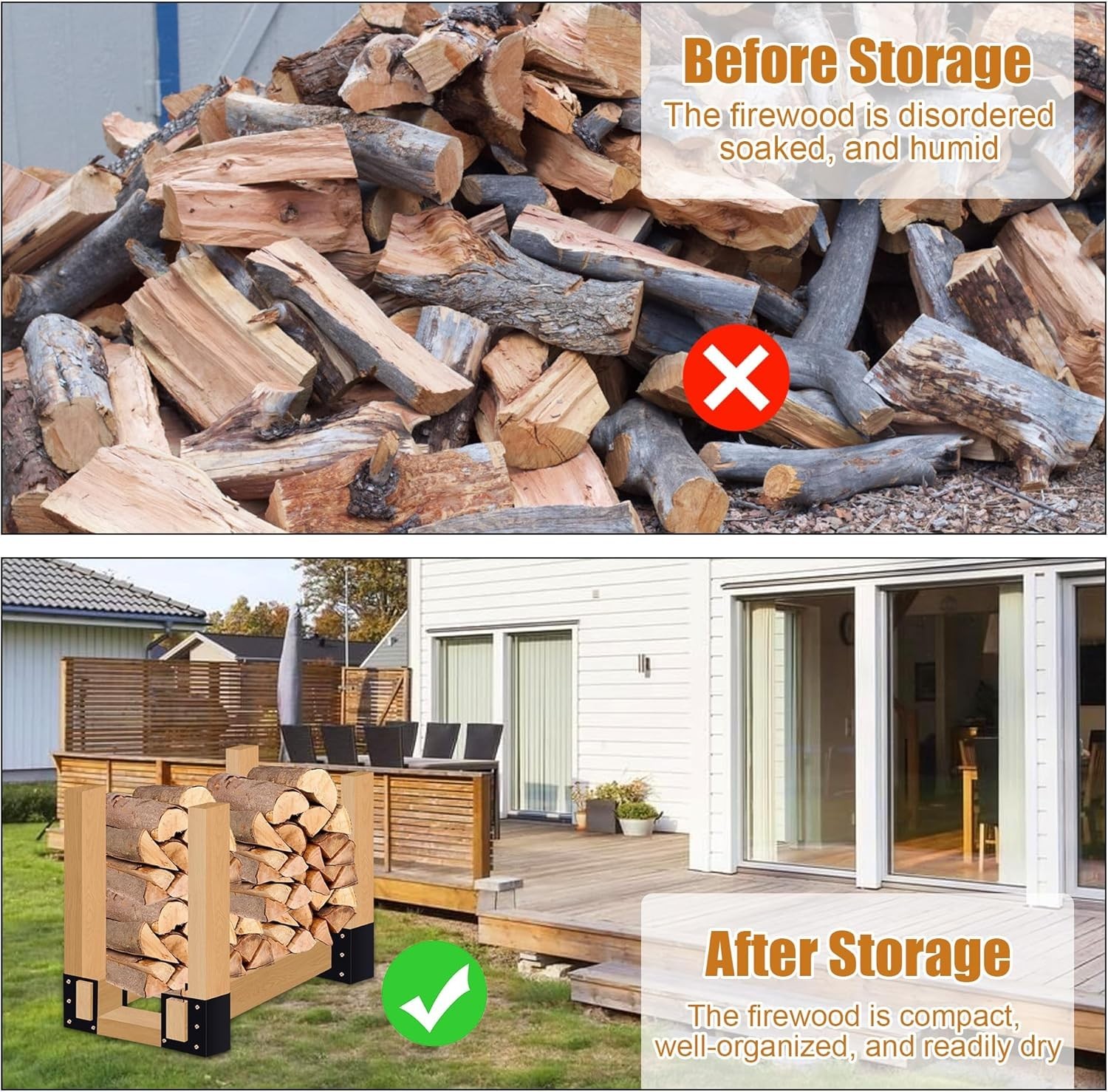 4 Pack Firewood Log Storage Rack Bracket,Indoor Outdoor Adjustable Heavy Duty