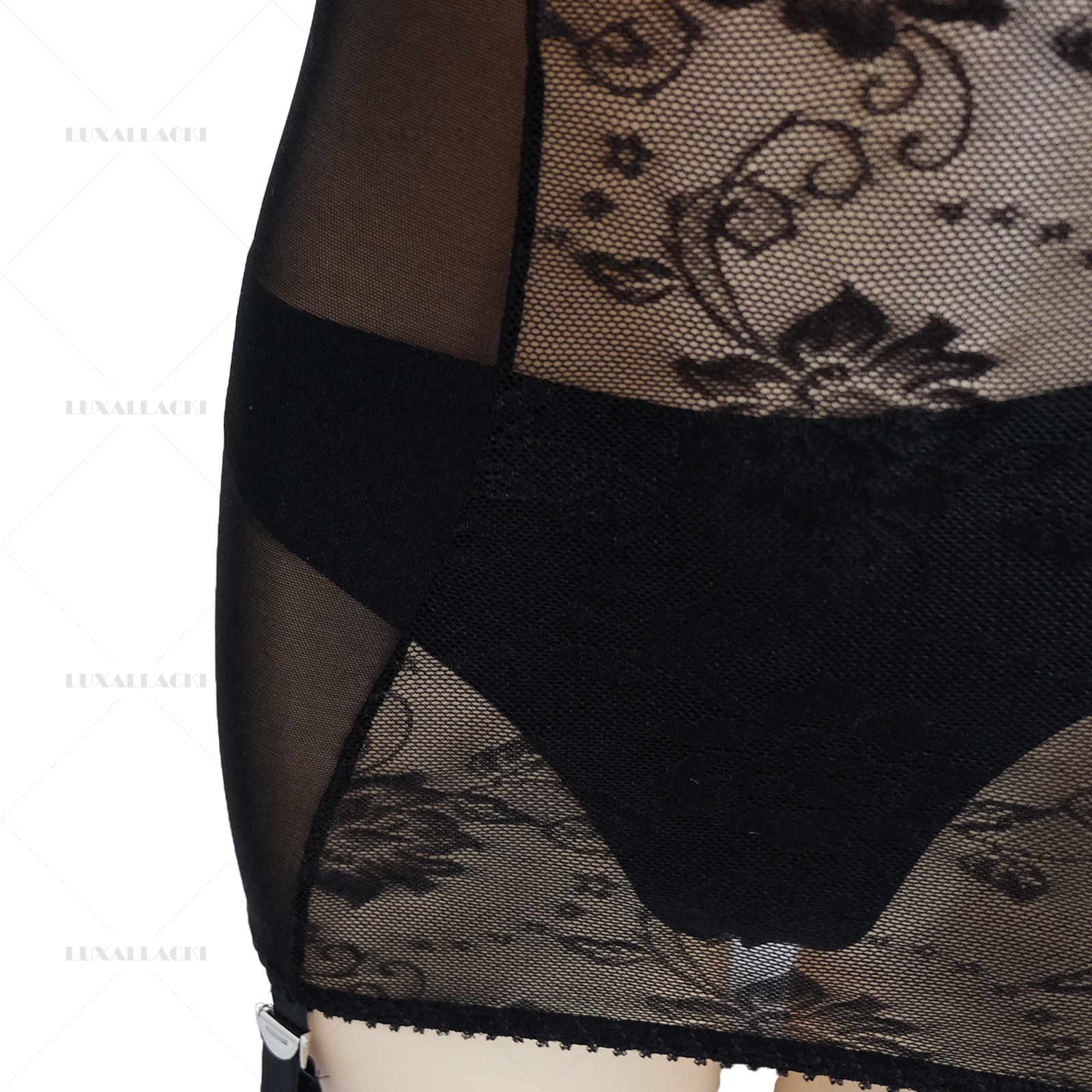 Luxallacki Mesh Floral Lace 6 Straps Garter Belt Shaping Girdle Sexy Lingerie