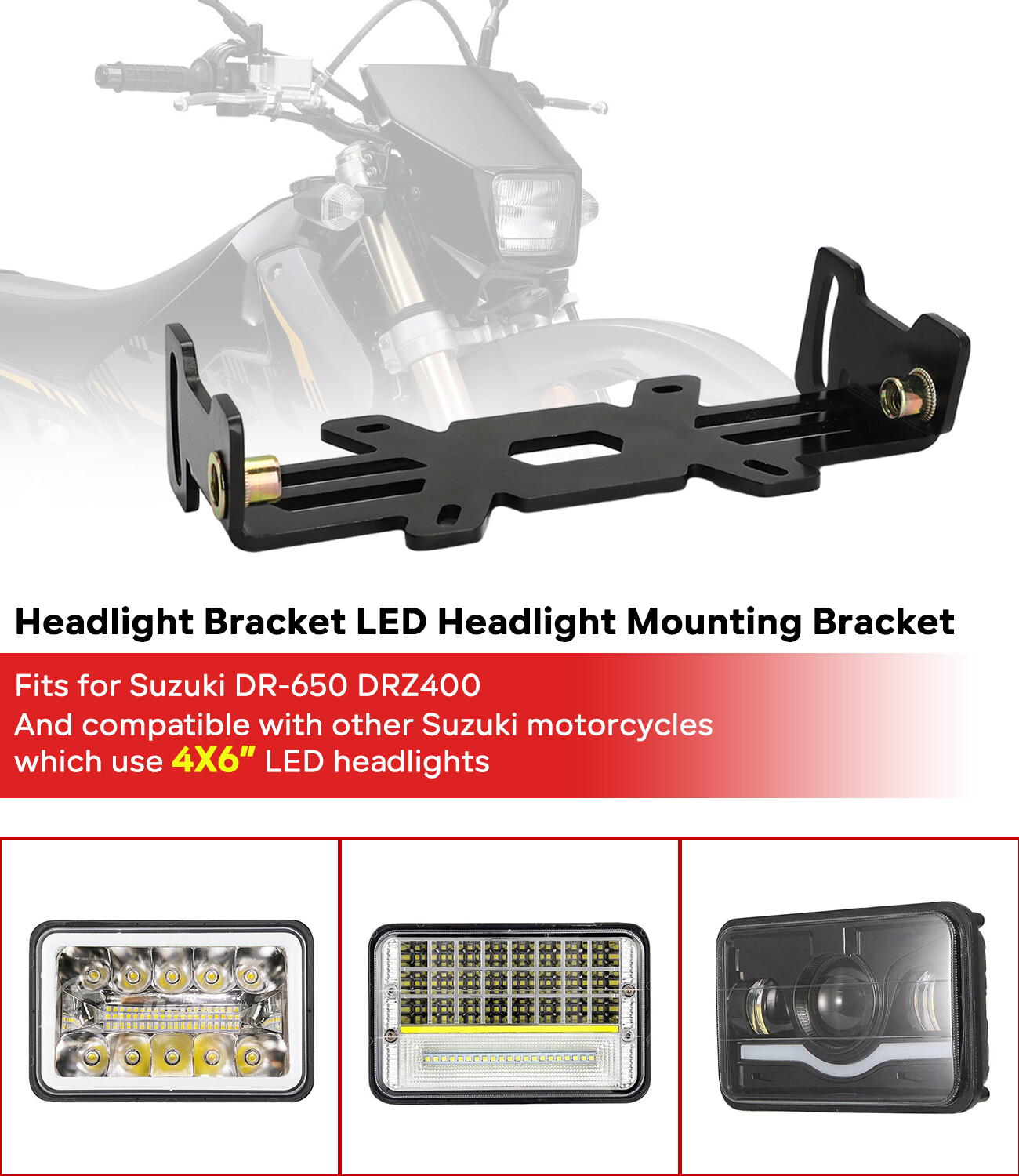 For Suzuki DR-650 DRZ400 LED Headlight Mounting Bracket Kit fits 4X6 Headlights