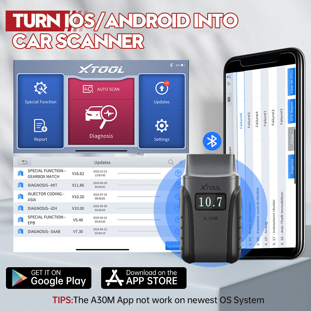 USED XTOOL A30M Bluetooth OBD2 Diagnostic Scanner Bi-Directional Code Reader