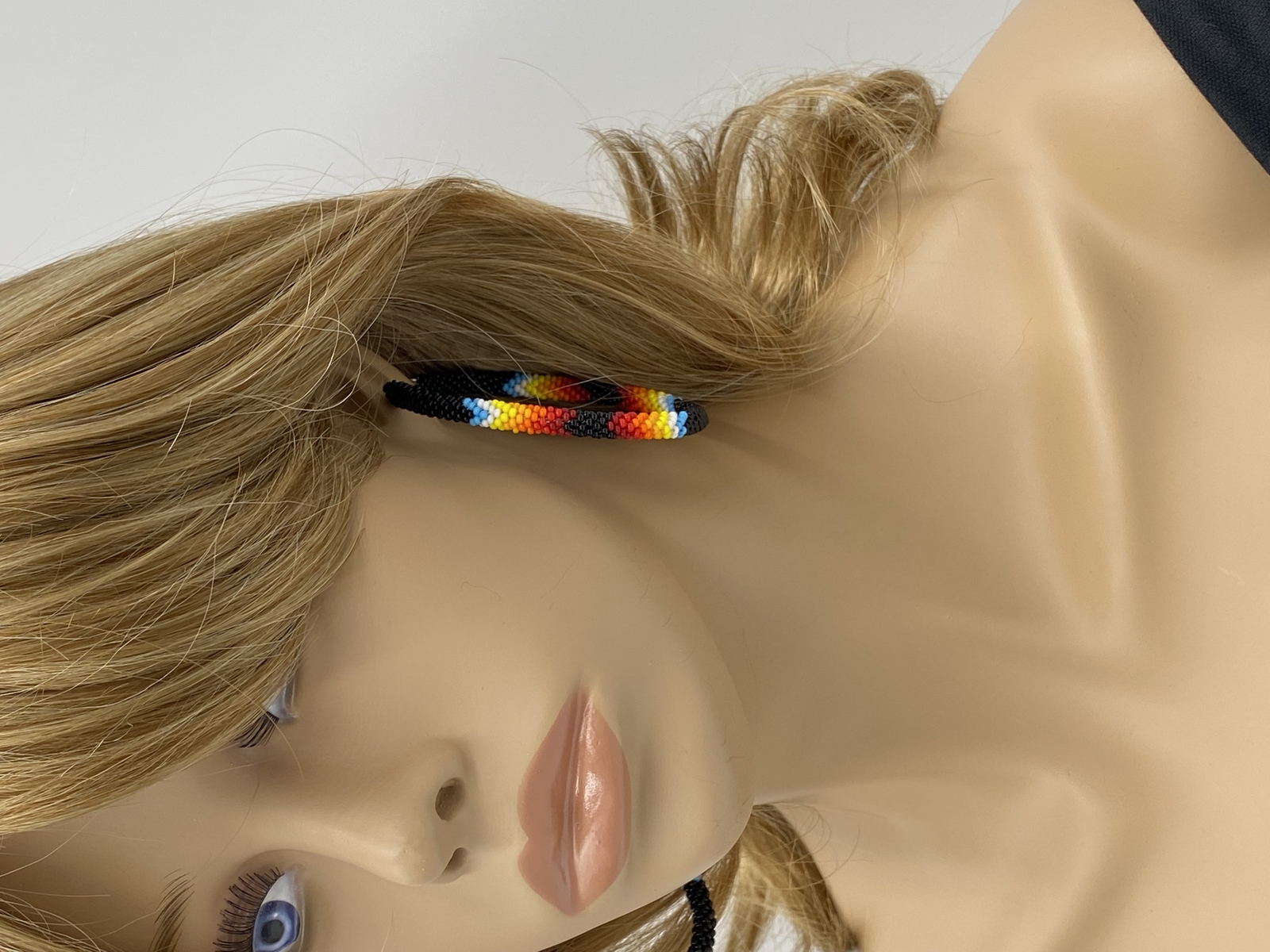 Handmade Beaded Black Fire 3-inch Lever back Hoop Earrings (Black Fire)