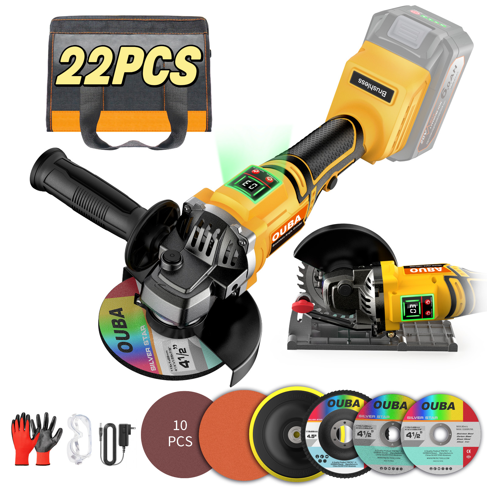 Cordless Angle Grinder For Dewalt 20V MAX 4-1/2" 5" Brushless 22PCS Complete Kit