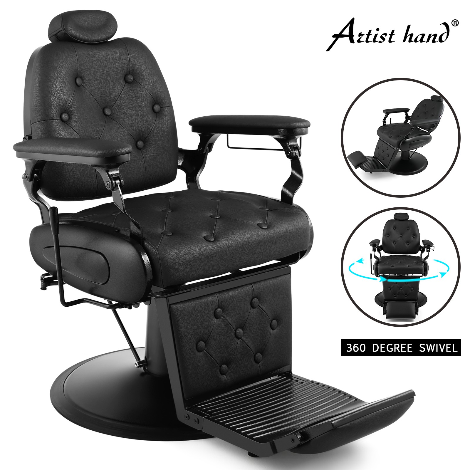 Black Recline All Purpose Barber Chair Heavy Duty Hydraulic Salon Beauty