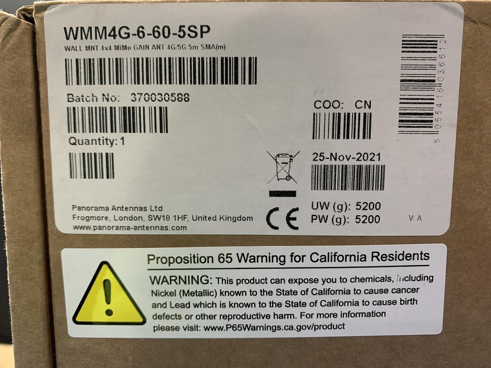 Panorama WMM4G-6-60-5SP 4x4 MiMo 4G/5G Directional Antenna