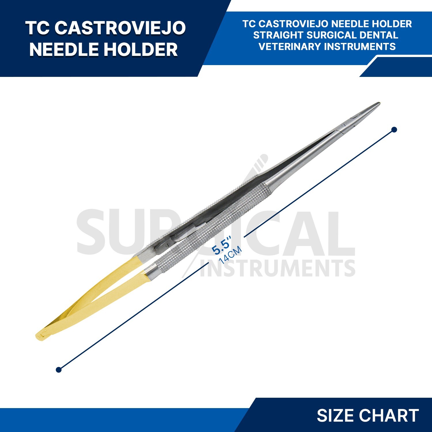 T/C Castroviejo Micro Needle Holder 5.5" Straight W/ Tungsten Carbide German Gr