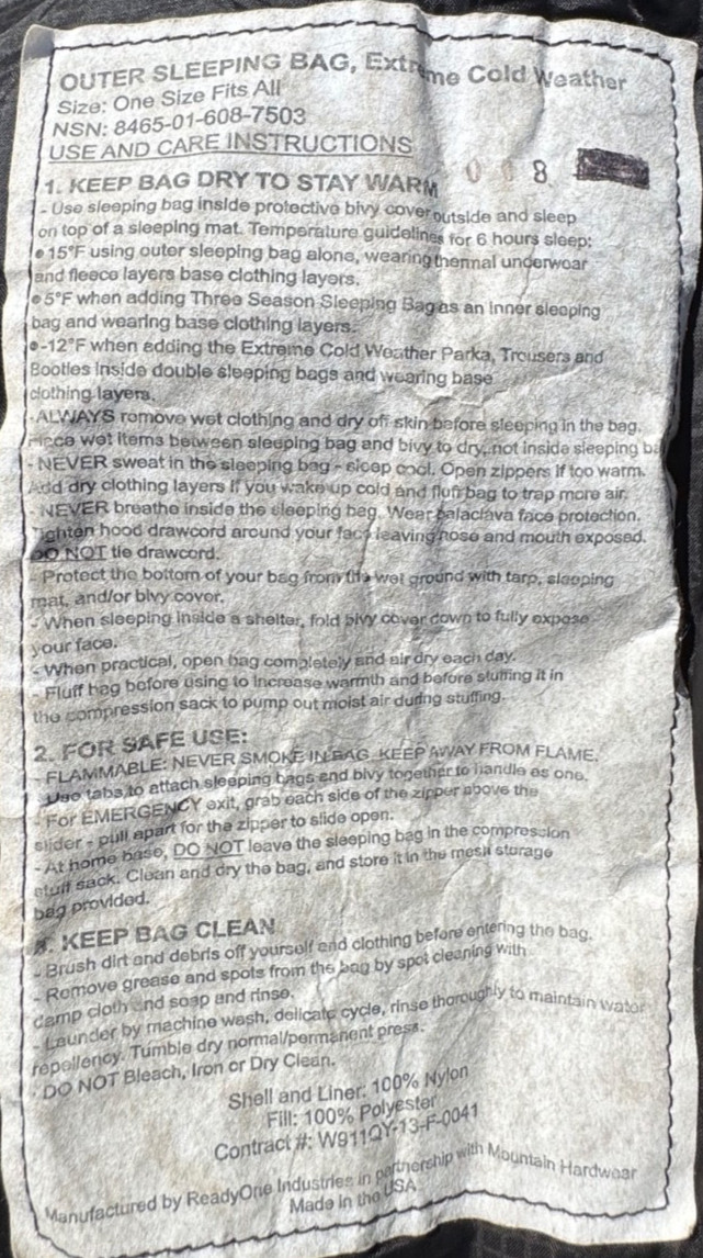 USMC 5-Piece 3 Season & Extreme Cold Sleep System Sleeping Bag w/ Bivy & Sacks