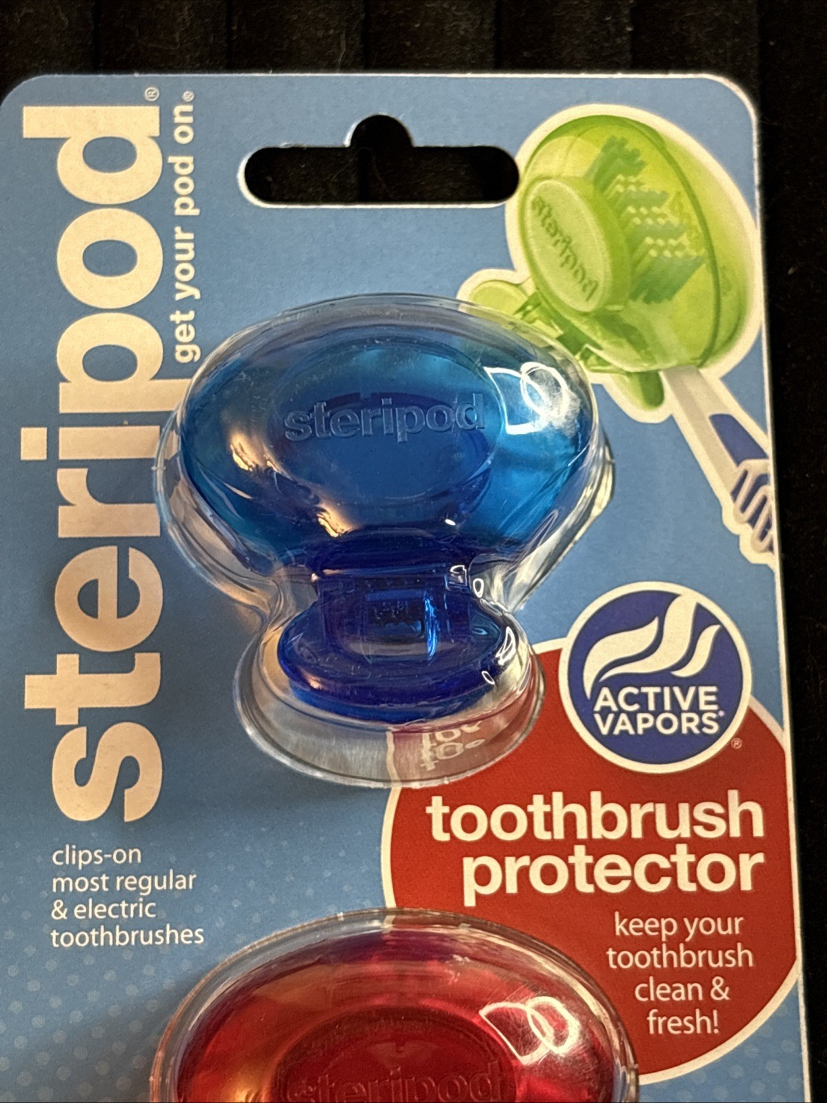 Steripod Clip-On Toothbrush Protector, 2 Count (EXP 7/25) Assorted Colors