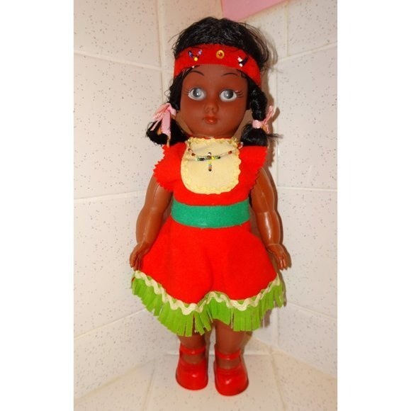 Vintage Indian Girl Doll retro Native American Souvenir