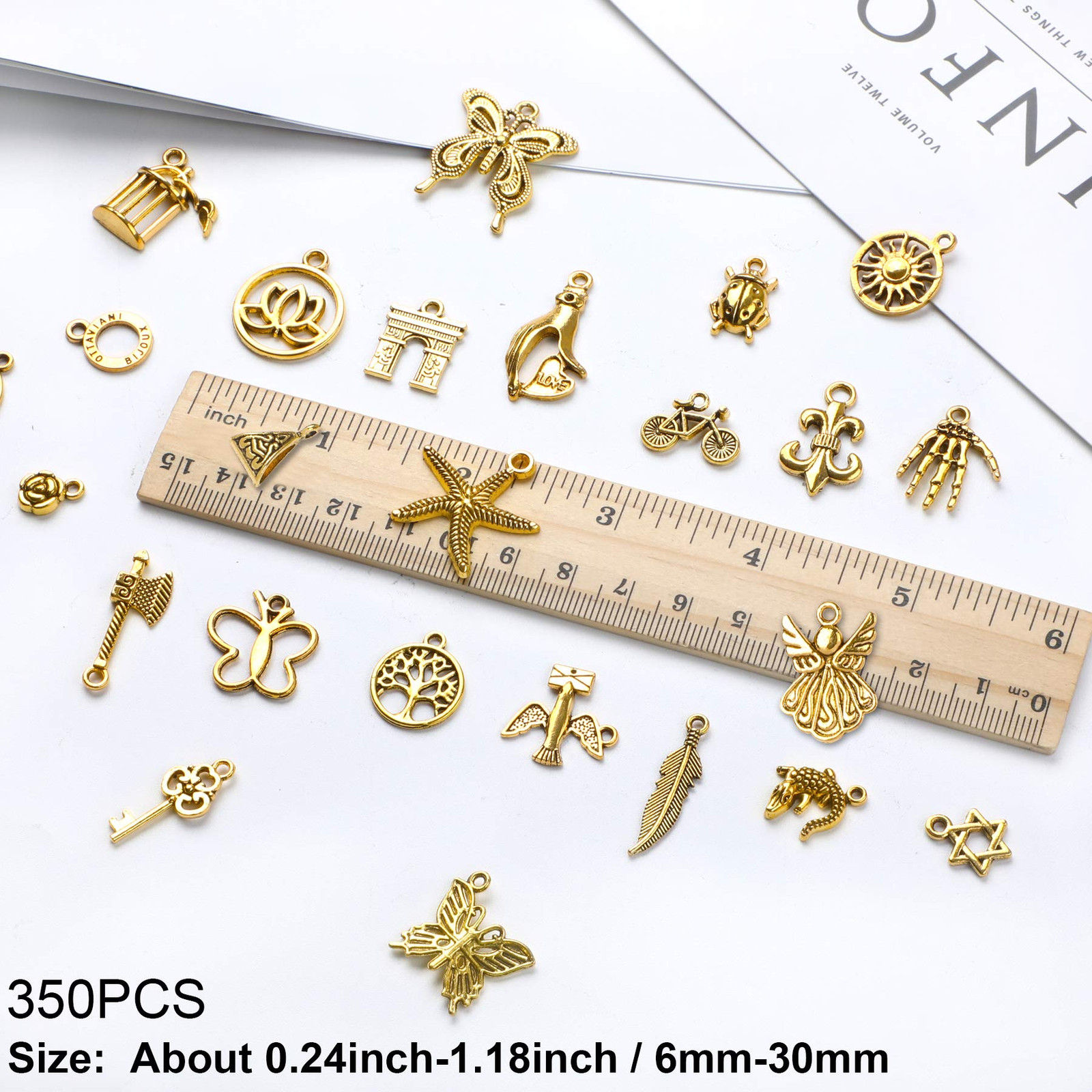 350Pcs Antique Gold Charms Bulk Lots Jewelry Making Charms Assorted Pendants for