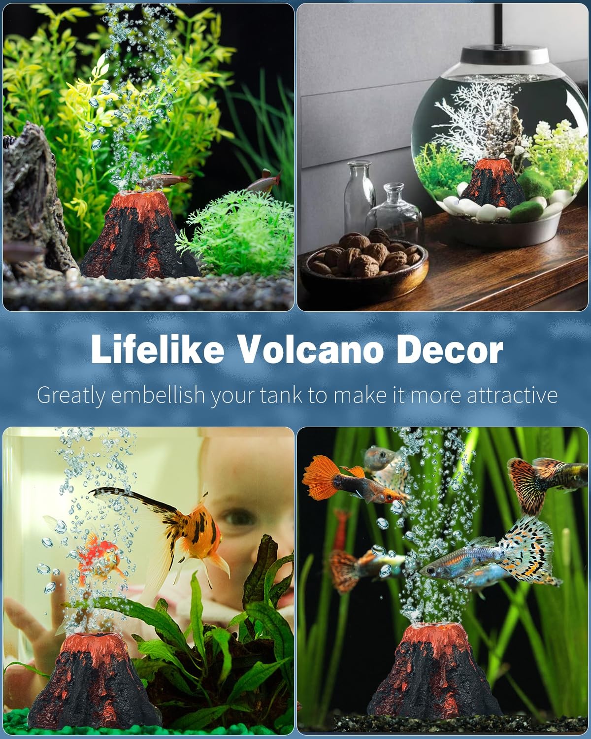 Uniclife Aquarium Volcano Ornament Kit Fish Tank Decoration Mini Mini, Red