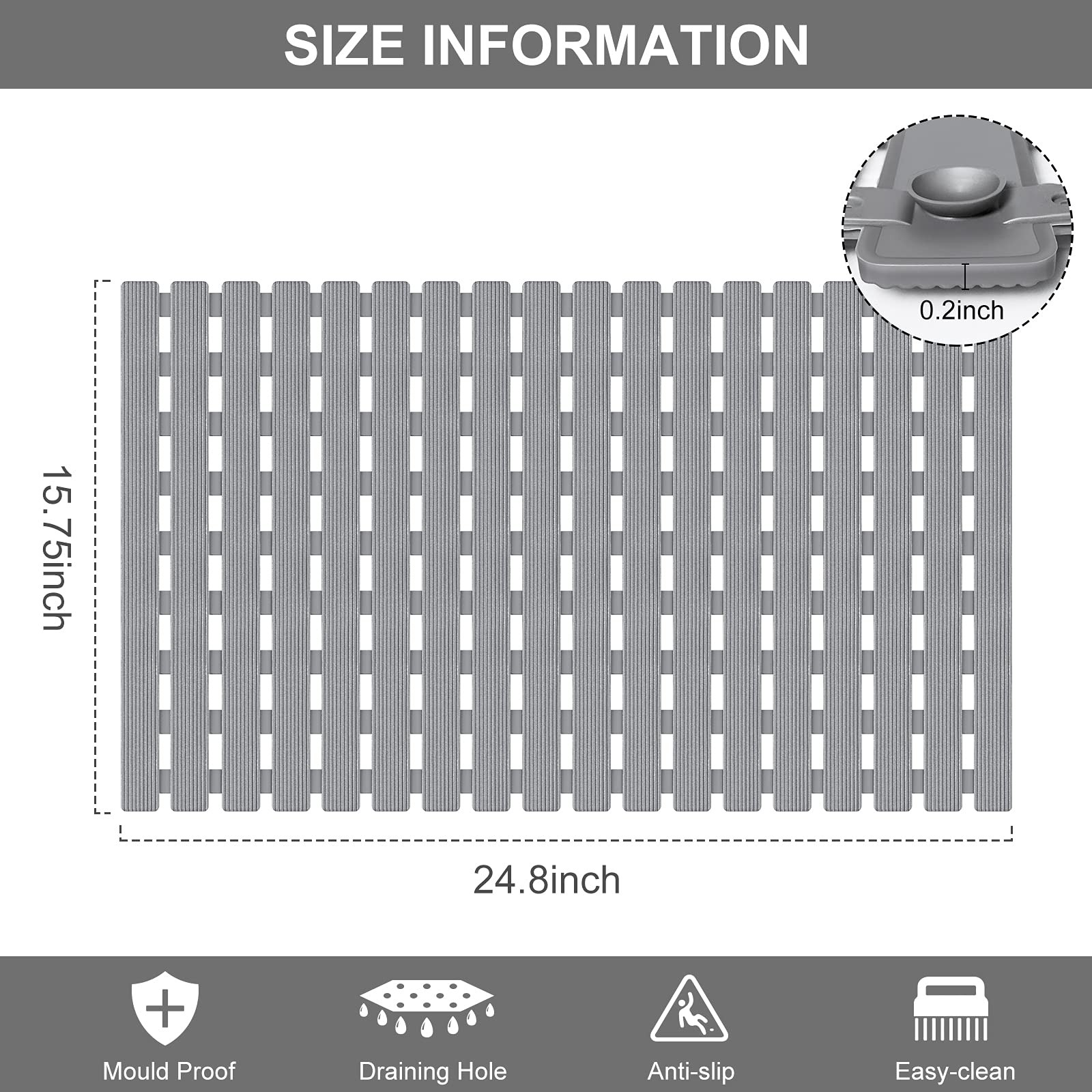 Non Slip Bath Mat Quick Drain Shower Floor Mat Colorful Bathtub Mat Slatted Duck