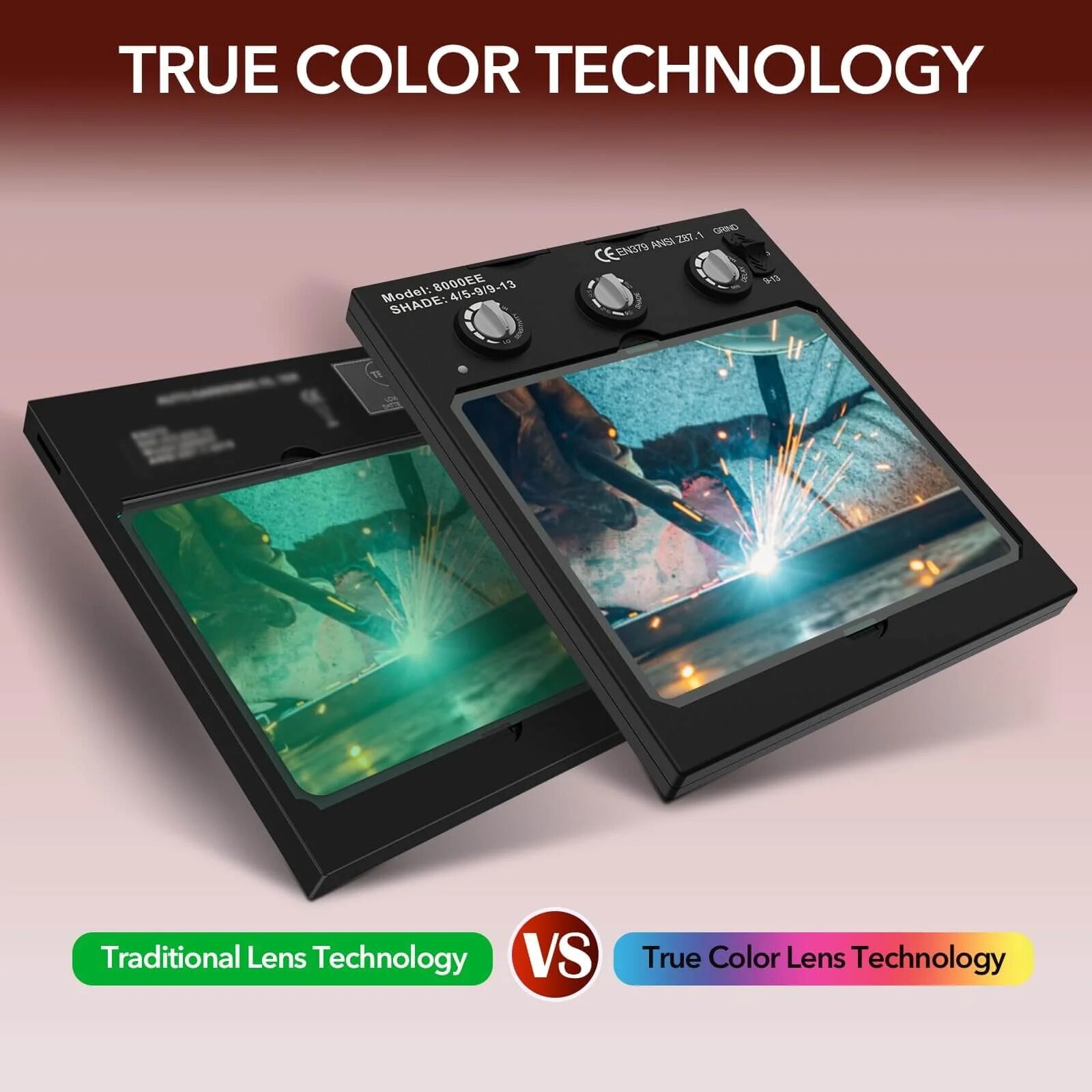 TRQWH Auto Darkening Welding Helmet with LED Solar 4 Arc Sensor Shade 4/5-9/9-13