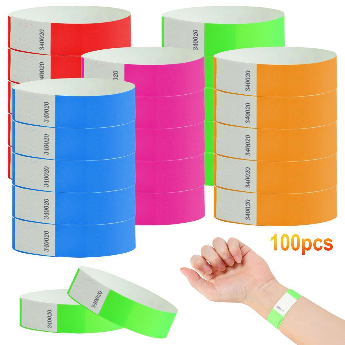 100Pcs Paper Wristbands for Events Neon Color Wrist Bands Concert Multicolor USA
