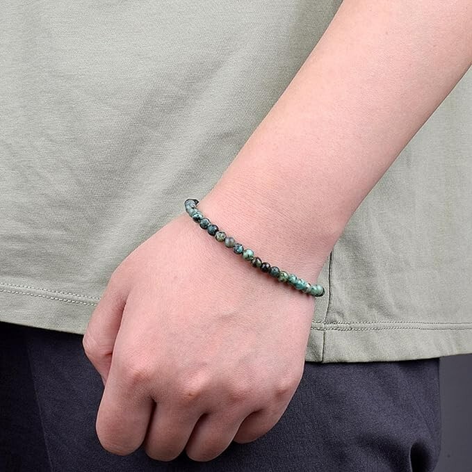 African Turquoise Stone 4mm Beaded Bracelet Healing Chakra Stretch 7'' Bracelet