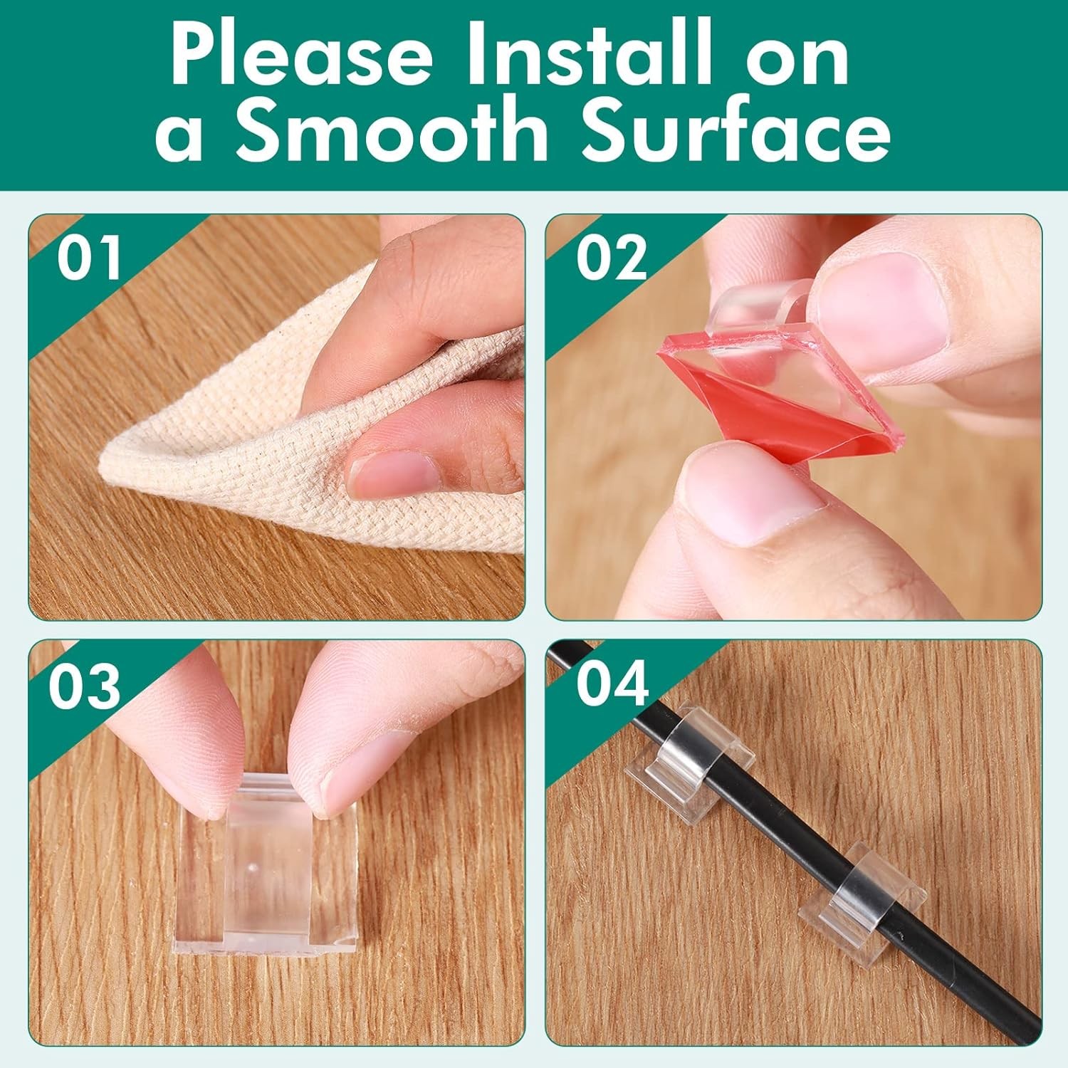 60 Pieces Mini Cable Clips Self Adhesive Light Hooks Small, Clear