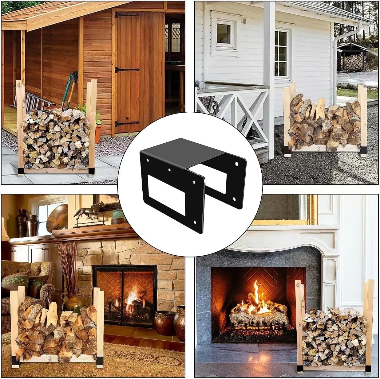 4 Pack Firewood Log Storage Rack Bracket,Indoor Outdoor Adjustable Heavy Duty