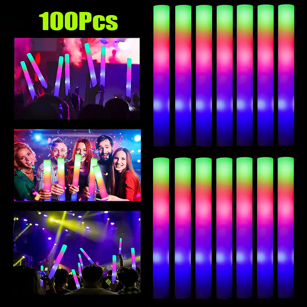 100-500PCS LED Foam Sticks Glow Sticks Flashing Rally Cheer Light-Up Rave Color