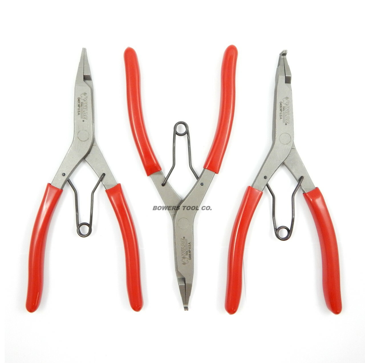 Wilde Lock Ring Pliers Set 3pc Straight Right Angle Thin Bent Curved 9" USA Made