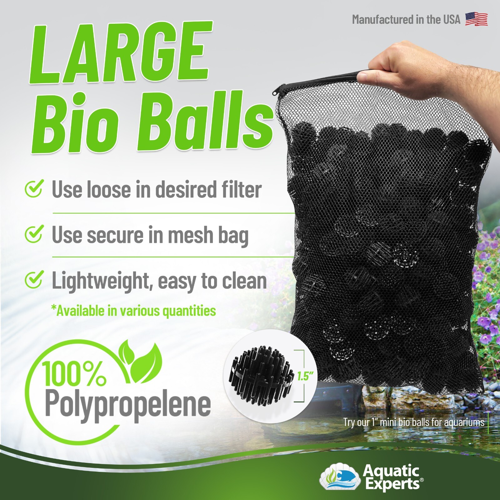 Bio Balls Filter Media for Large Aquarium Pond Filtration with Mesh Bag 1.5 Inch