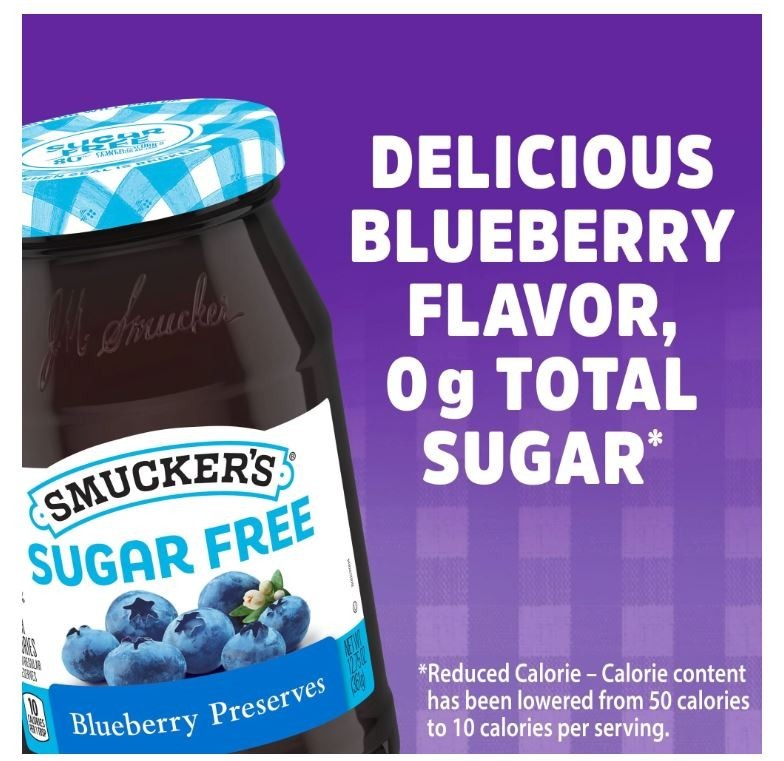 2 pack Smucker's: Blueberry Sugar Free Preserves, 12.75 oz New