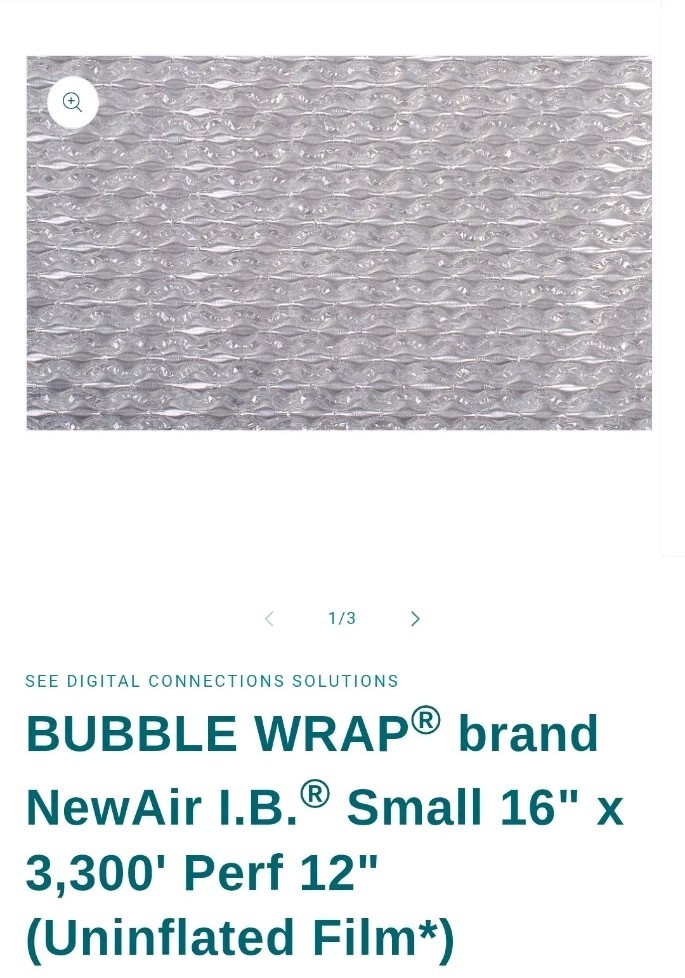 Bubble Wrap Brand- New Air I.B. Small 16" x 3300' With 12" Perf- Uninflated Film