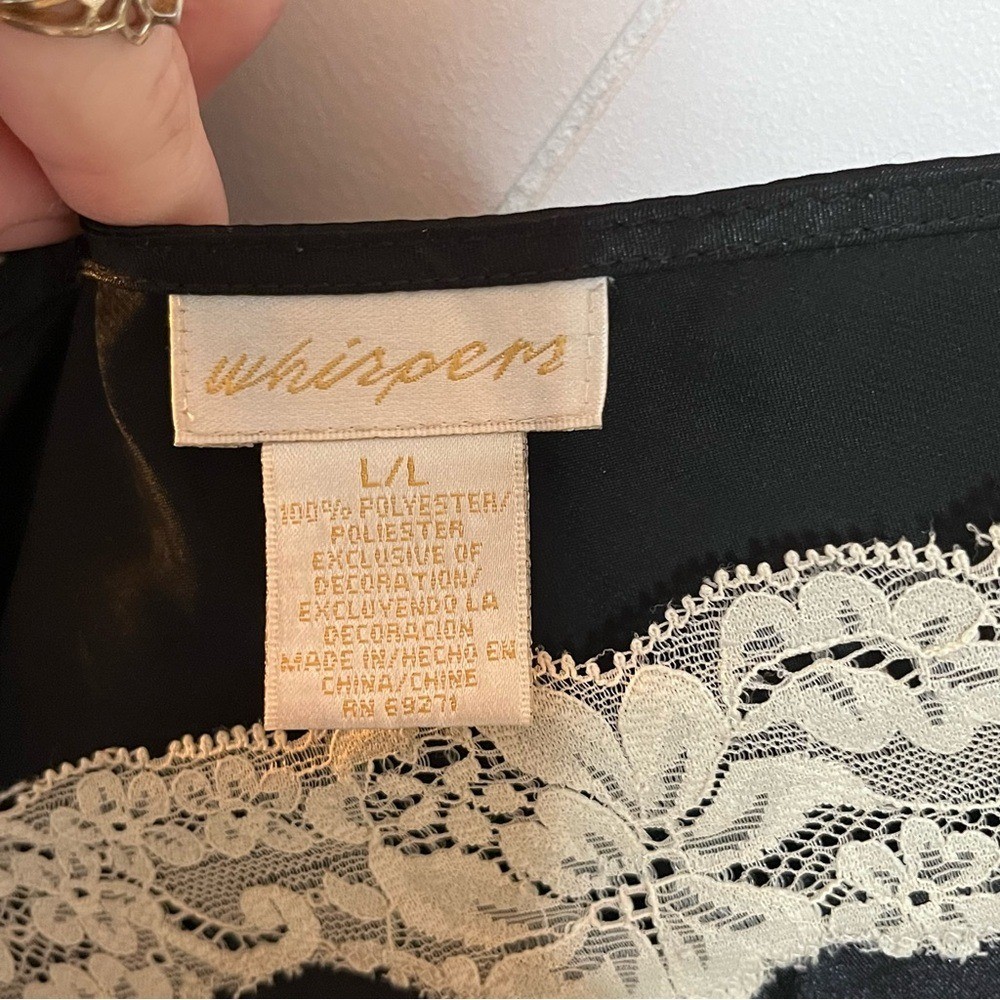 Whispers Lace Trim Slip Dress Black Lingerie Nightgown L/XL Feminine Romantic