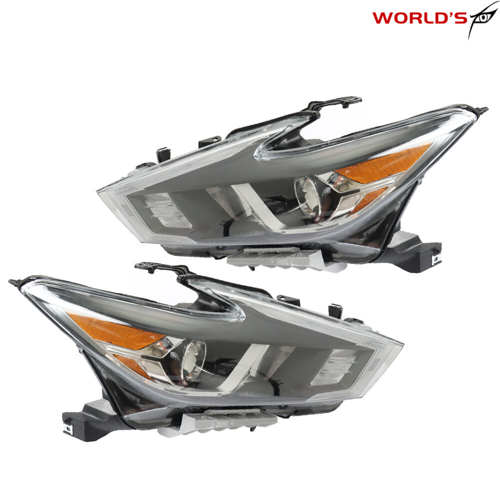 Headlights For 2016-2018 Nissan Maxima S SL SV Halogen w/ LED DRL Black RH+LH