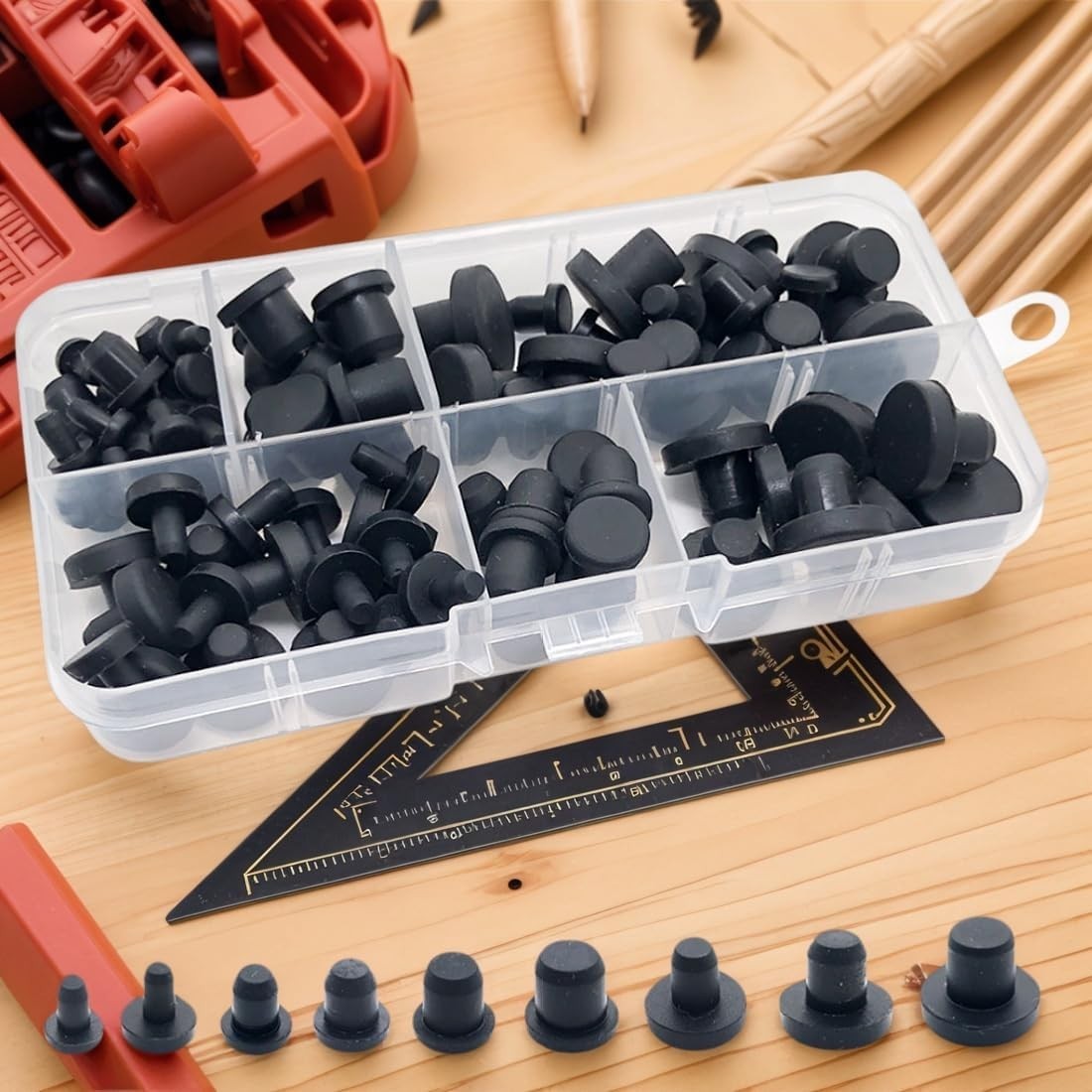 80/100 Pc Silicone Rubber Hole Plugs Set 9 Sizes T-Type Black Silicone Plugs Cap