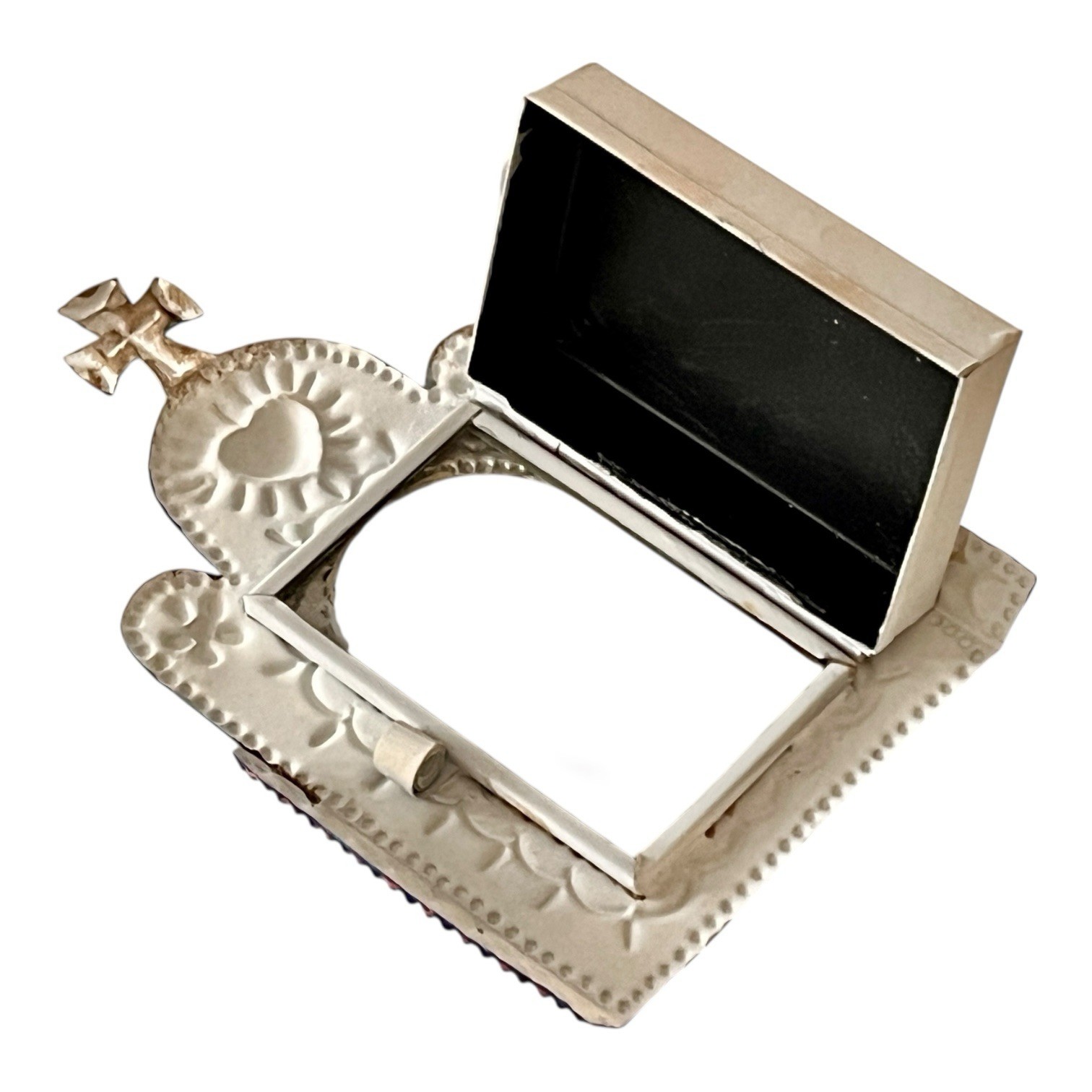 Small Church Nicho, Virgin Guadalupe Mexican Tin Heart Nicho Frame