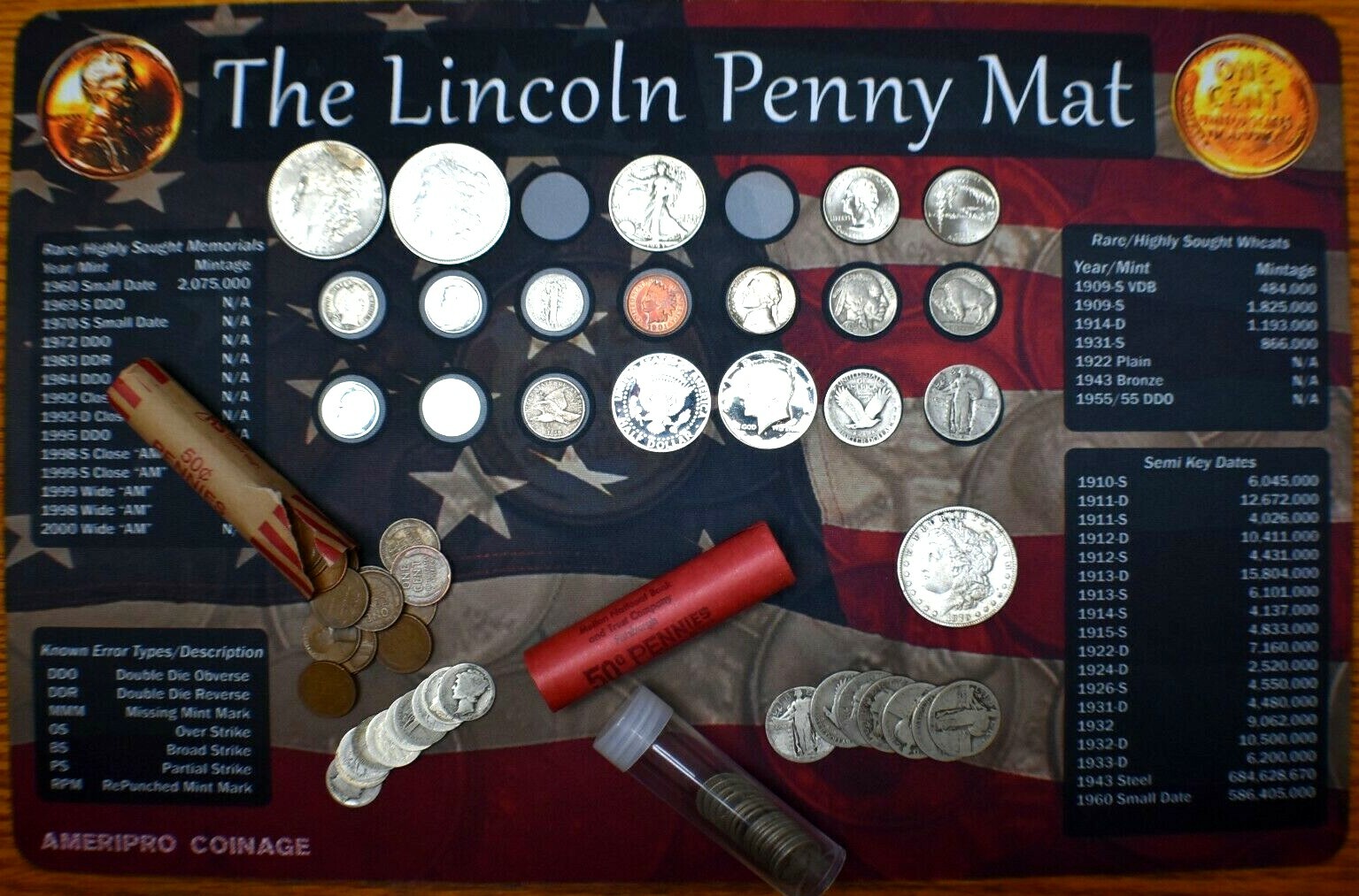 11"X17" Lincoln Coin Roll Hunting Mat~Search/Collection~Soft/Safe Rubber~!
