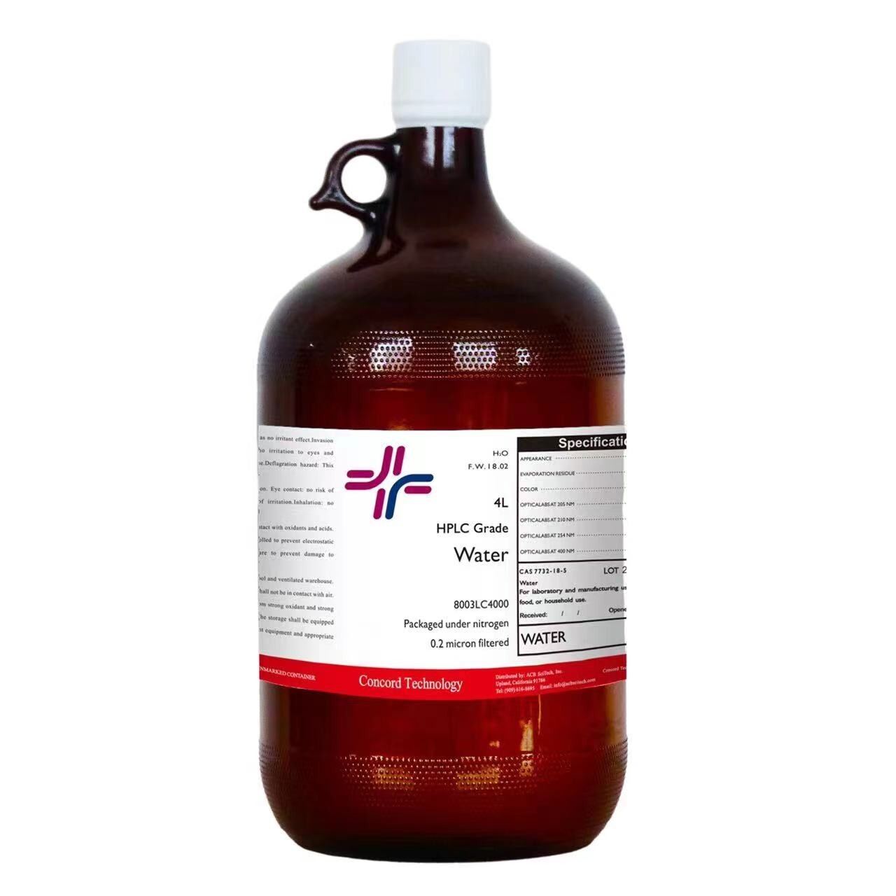 Water, HPLC, ACS, 99.9% Min, 4-Liter x 4