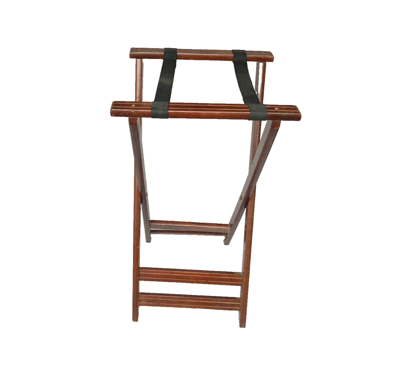 Vintage Wooden Folding Luggage Suitcase Rack Stand Canvas Straps Wood - Nice!!