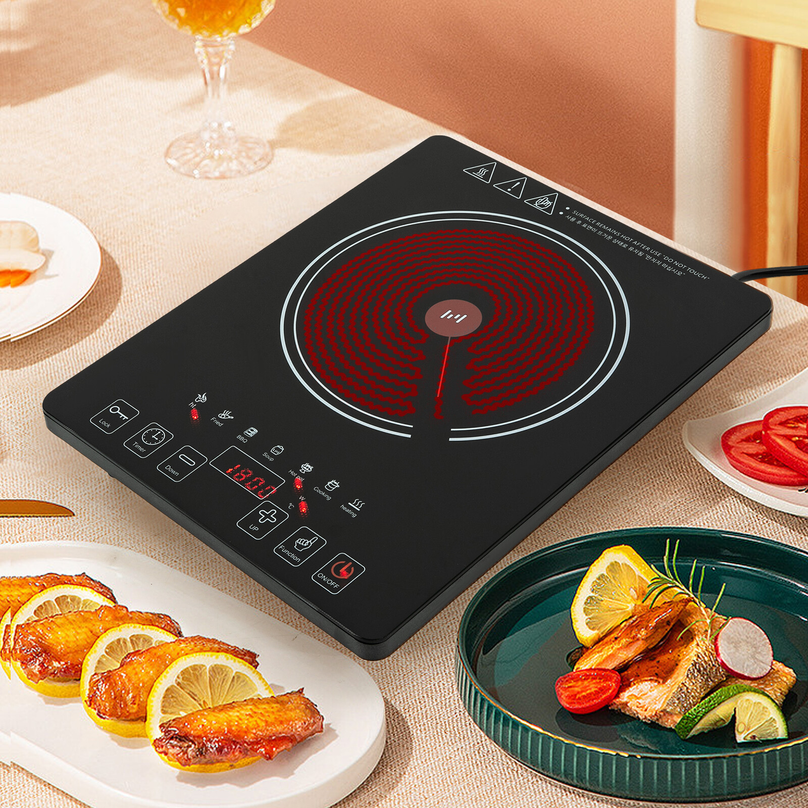Electric Cooktop Burner Cooktop Stove Top Built In Countertop LED Touch 1800W