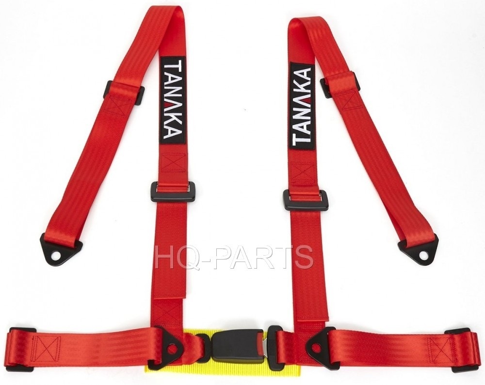 2 X TANAKA UNIVERSAL RED 4 POINT BUCKLE RACING SEAT BELT HARNESS