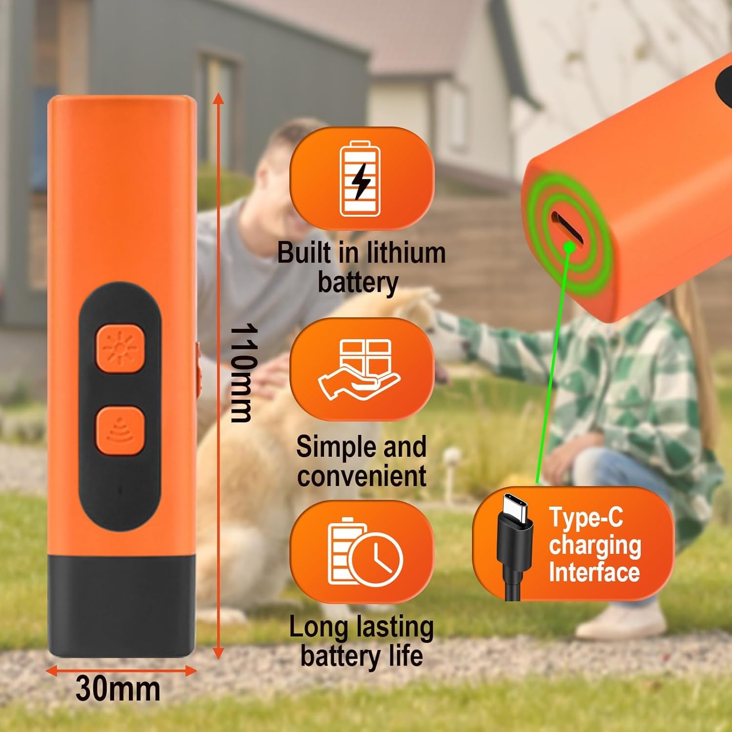 Dog Bark Deterrent Devices, Rechargeable Anti Barking Device for Dogs (Orange)