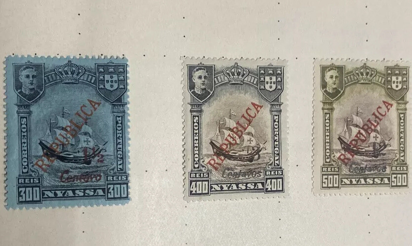 1911 Nyassa Ships Set of Three Surcharge Overprint •Mint Hinged LOOK 👀 RARE