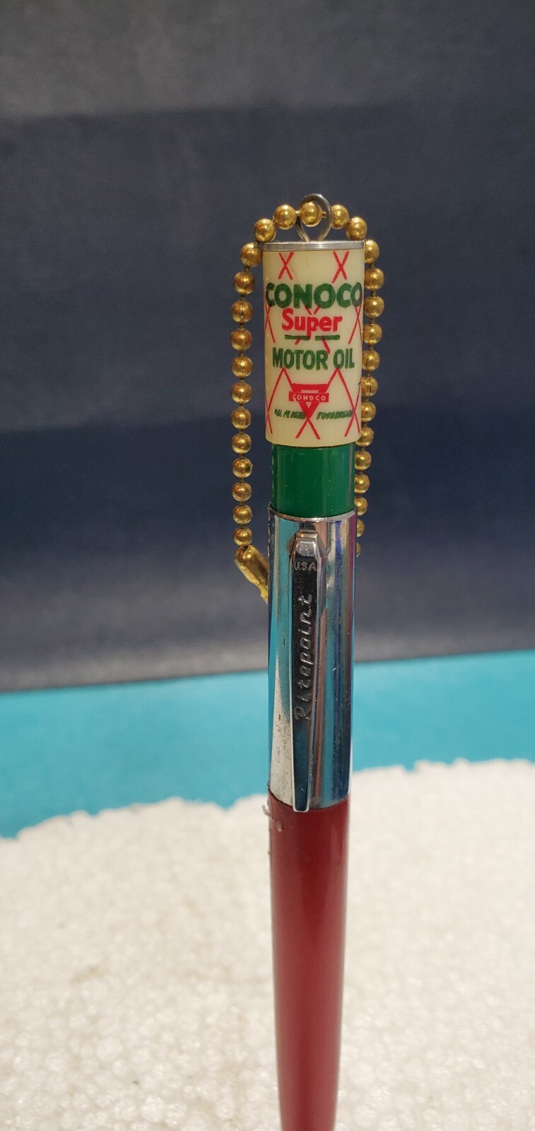 Vintage RITEPOINT PEN CONOCO SUPER MOTOR OIL Pen GAS STATION ADVERTISING Topper
