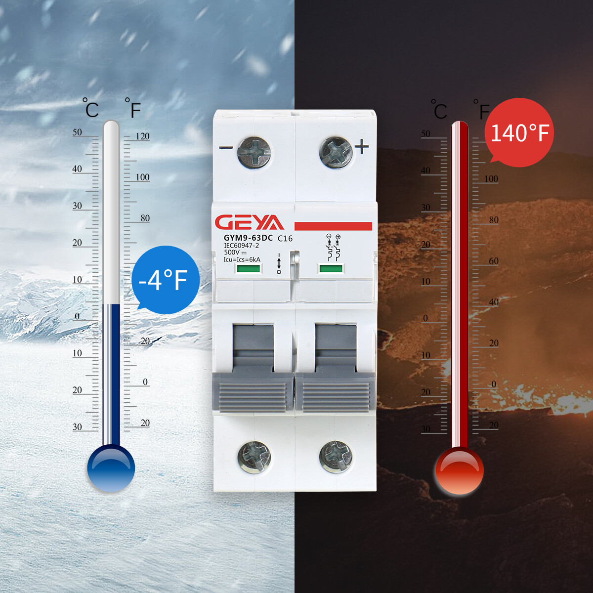 GEYA Solar DC Mini Circuit Breaker 2P MCB 6/10/16/25/32/40/50/63/80/100/125Amp