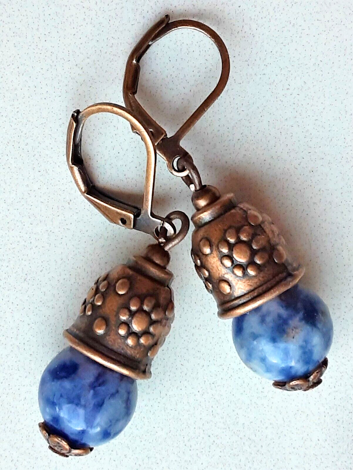 SODALITE Lantern shape drop earring COPPER LEVERBACK handcrafted XGE