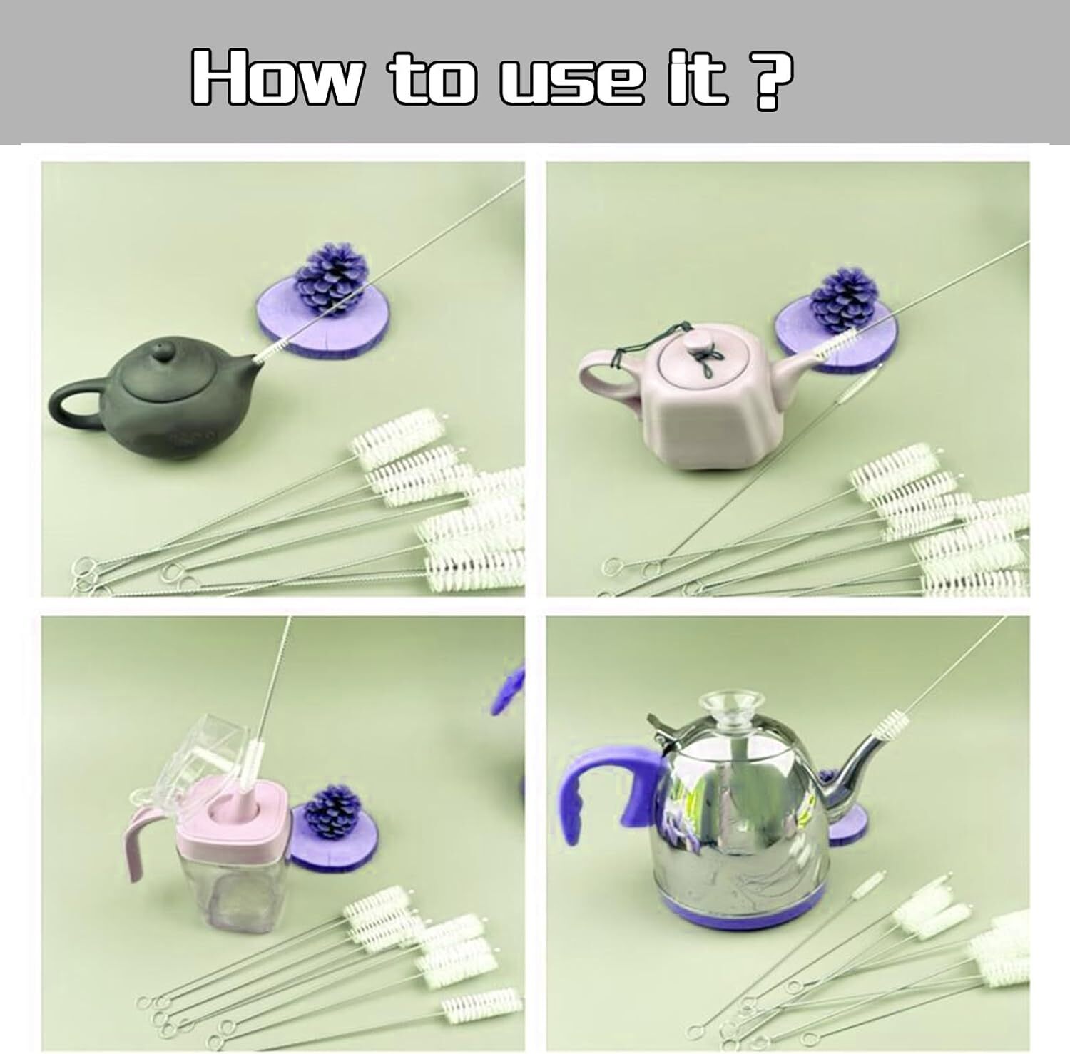 Nylon Straw Brush Cleaner Bottle Tube Pipe Small Long Cleaning 10Pcs Set USA Lot