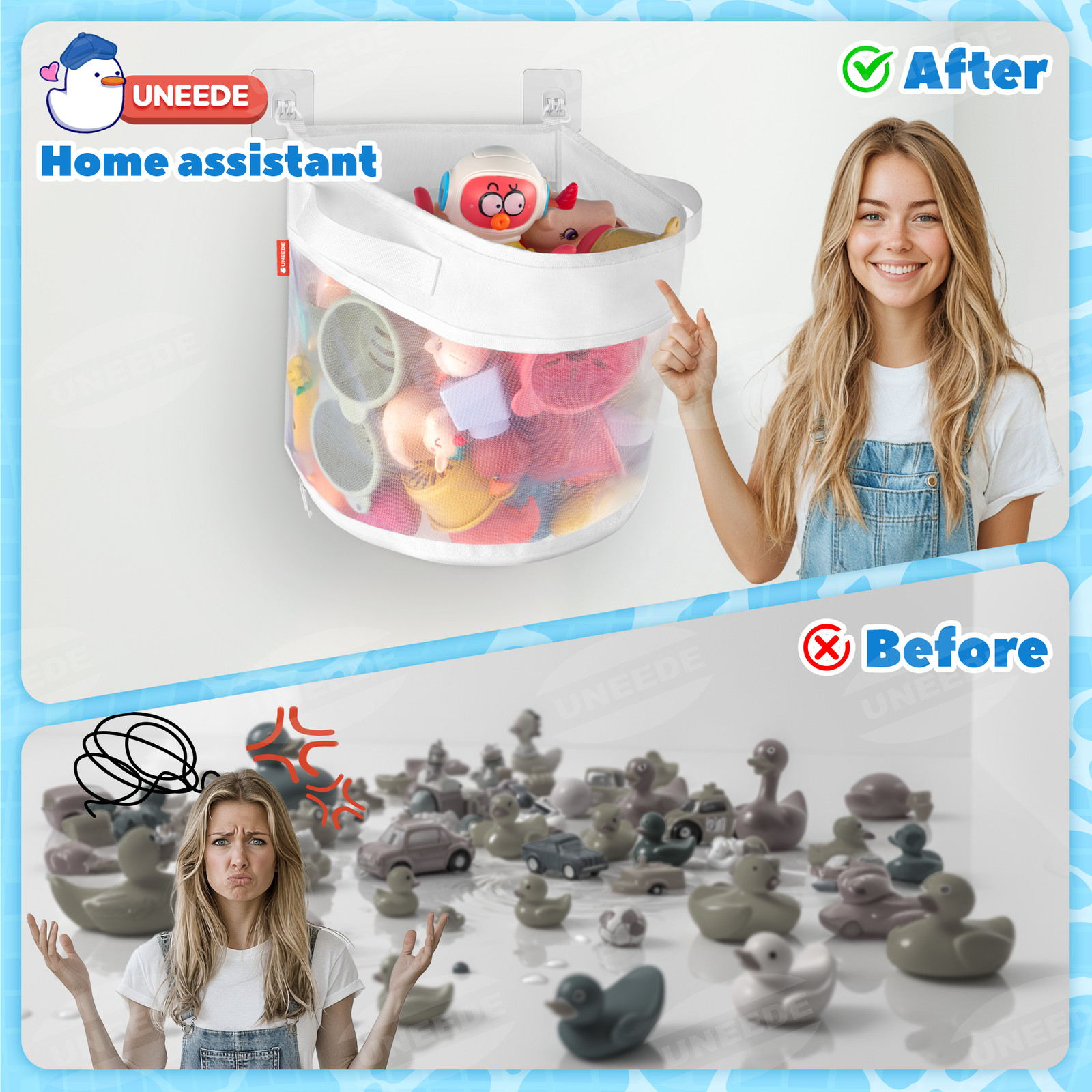 UNEEDE Baby Bath Toy Organizer Bath Toy Mesh Shower Holder for Tub Bathroom