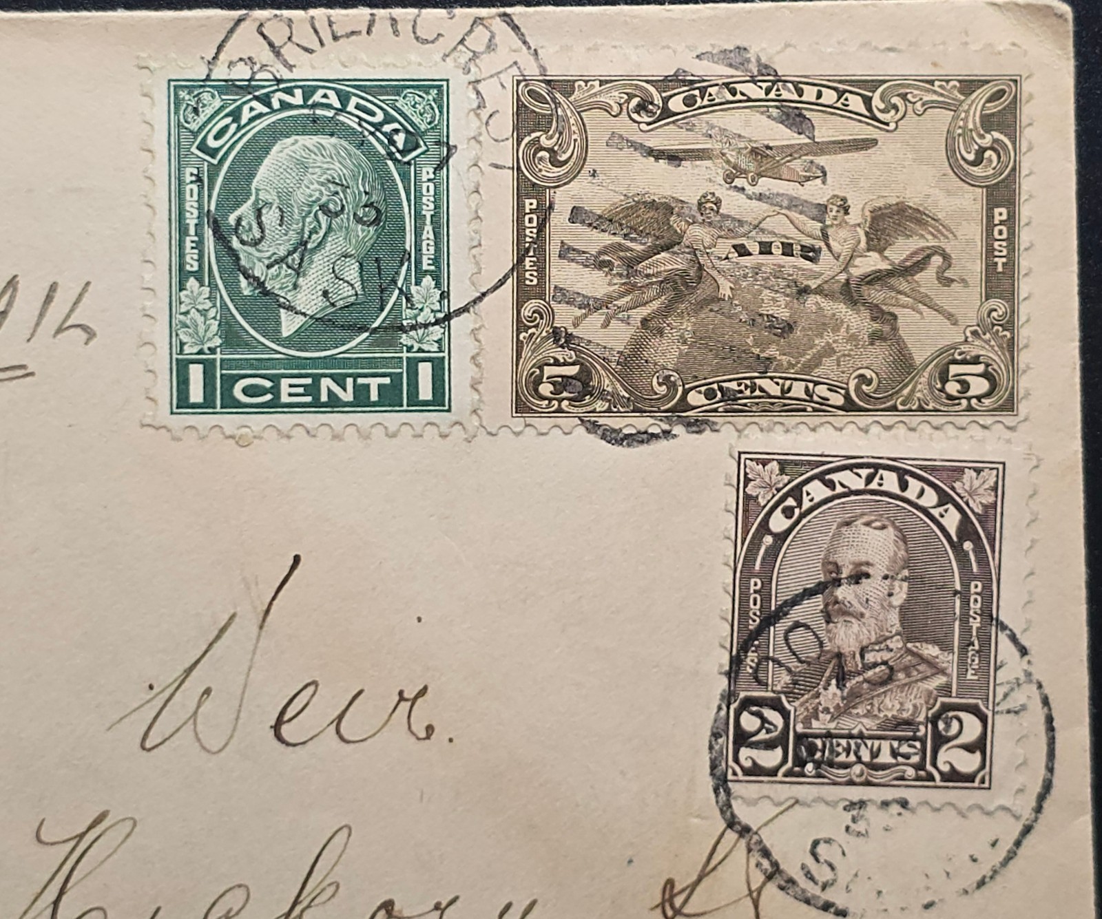 1933 Canada Mixed Franking Cover Briercrest Sask to Springfield MA Airmail