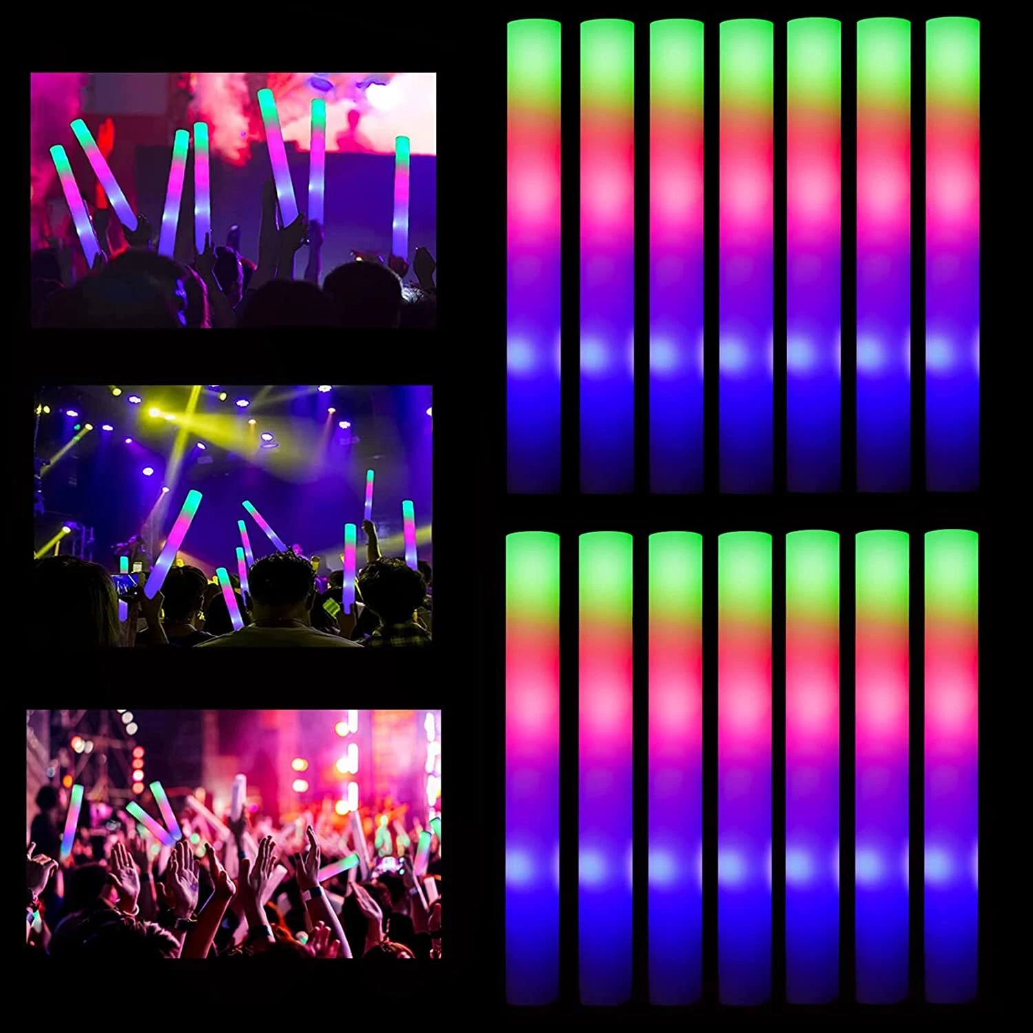100-500 PCS Light Up Foam Sticks LED Wands Batons Party Dj Flashing Glow Sticks