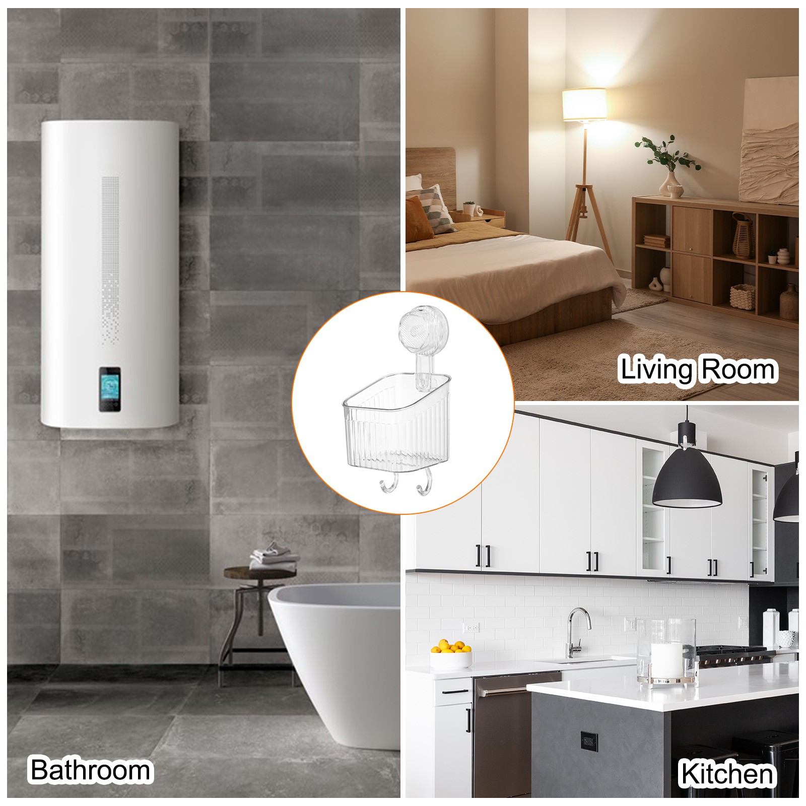 3.7" Suction Cup Shower Caddy Storage Organizer Shelf with Hooks Clear