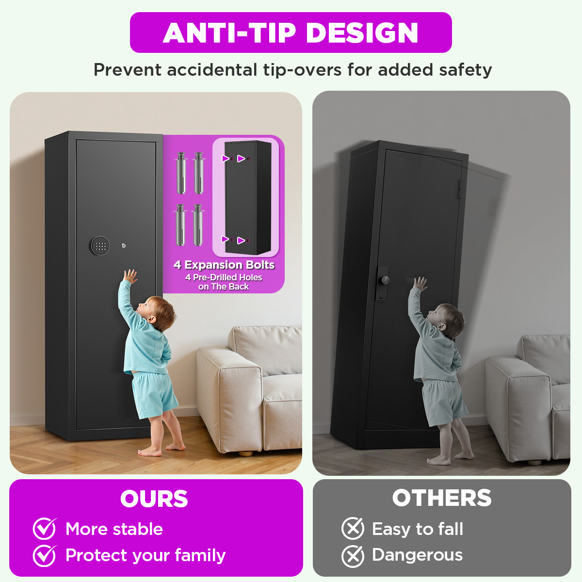 8-10 Rifle Pistols Cabinet Gun Safe Quick Access for Home Security Unassembly