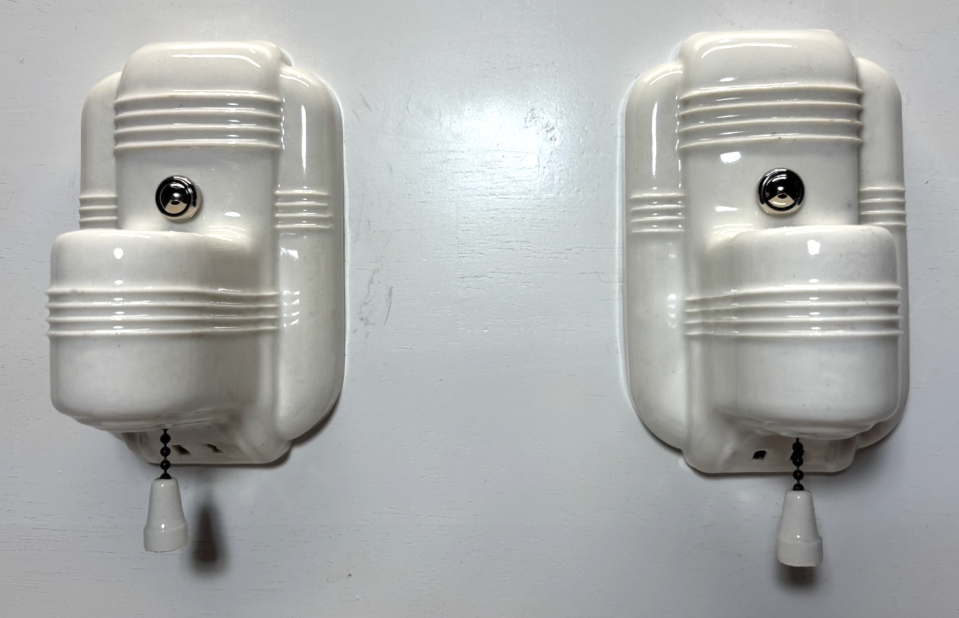 Vtg Porcelain Sconce Light Pair Paulding Ceramic Wall Fixture Art Deco USA #L59